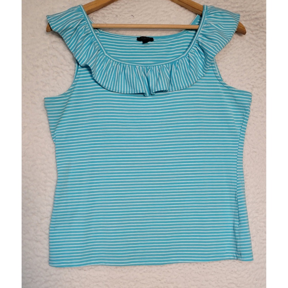 Talbots Petite Sleeveless Top Size MP Stripes Aqua Blue Pullover 1957
